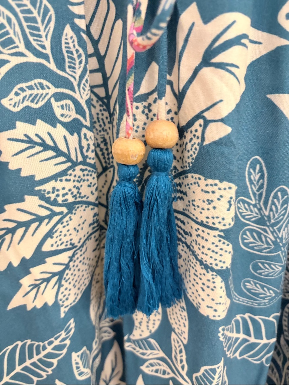 Natural Life Teal Floral Boho Maxi Skirt Tassel Drawstring XS - Picture 3 of 10